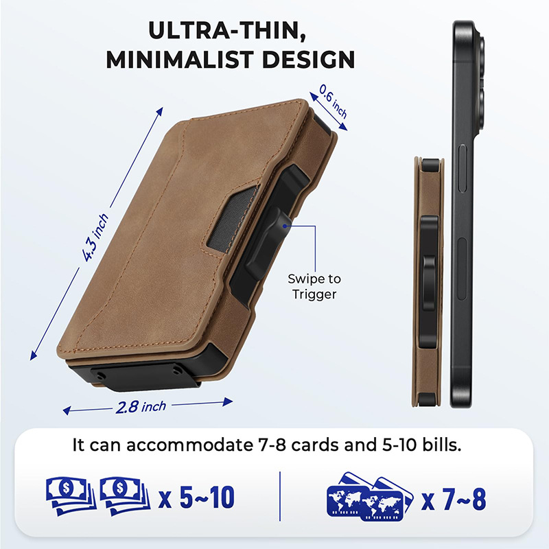 One-click Pop-up Metal Card Holder Multi-card Slot Men's Genuine Leather Wallet with RFID Anti-theft Function