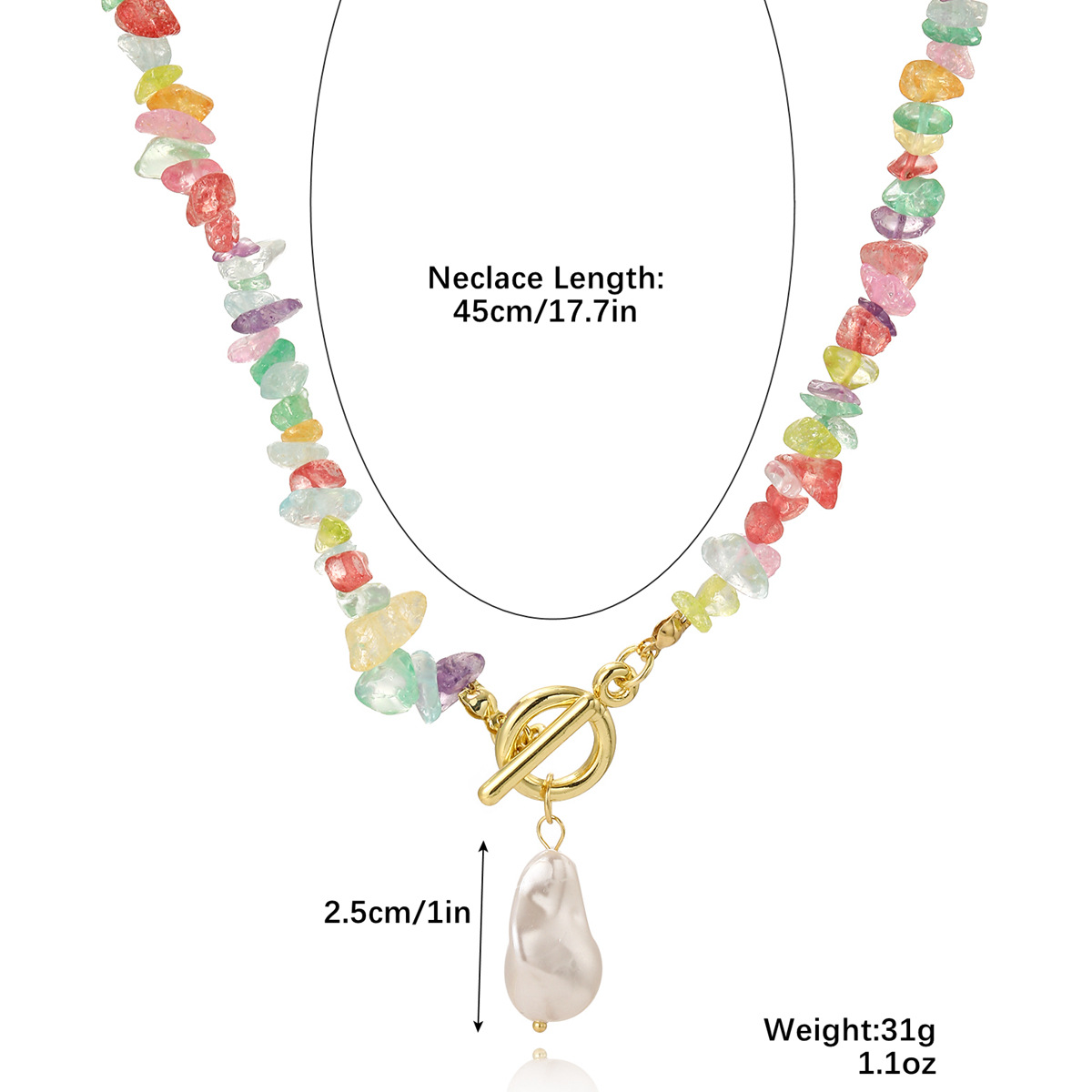 Dopamine colorful gravel necklace handmade bead Bohemian style natural stone necklace