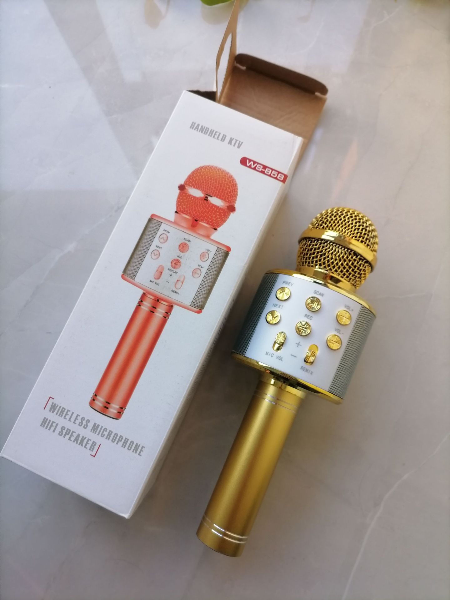 WS858 Phone Microphone Wireless Bluetooth Microphone K12 Song Phone Microphone Bluetooth Speaker K Song Bao