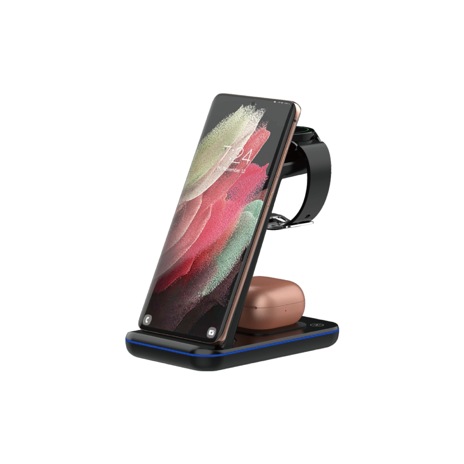 New black technology three-in-one wireless charger for Apple phone Samsung watch 15W wireless charging