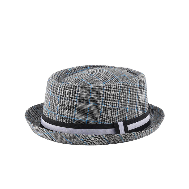 New Hat Men's Summer Short Brim Sun Plaid Jazz Gentleman Hat Women's British Round Top Fedora