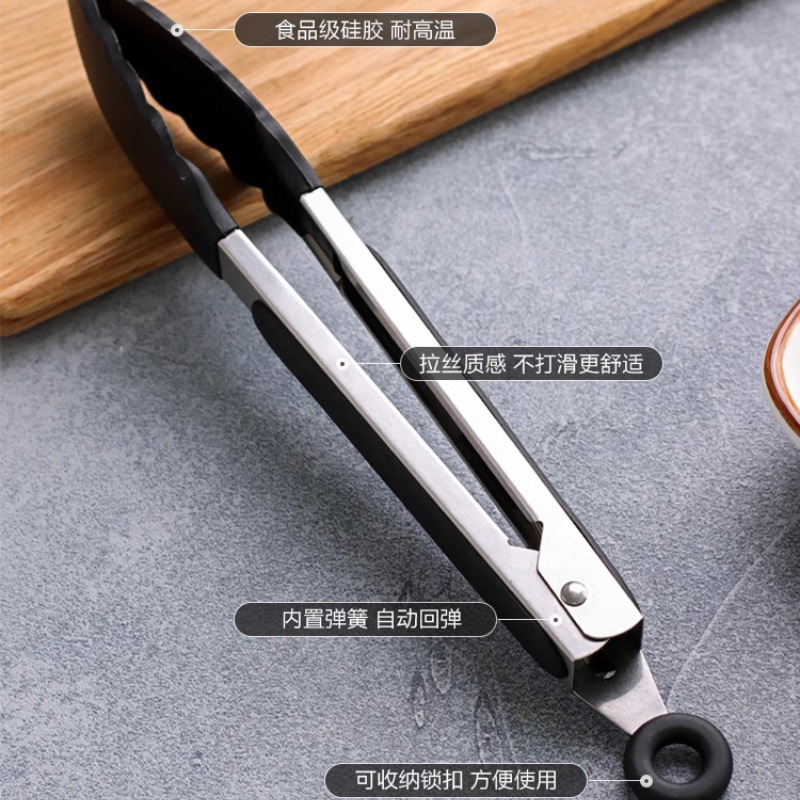 7 Inch 12 Inch Nylon Silicone Food Tongs Kitchen Bread Stainless Steel Food Clips BBQ Heat-Proof Tongs Stainless Steel
