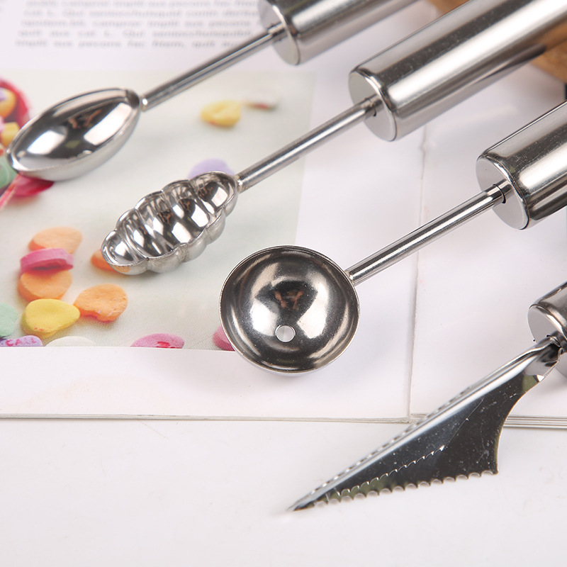 Double Head Fruit Spoon Melon Baller 304 Stainless Steel Caterpillar Set Multifunctional Shape Fruit Ball Scoop