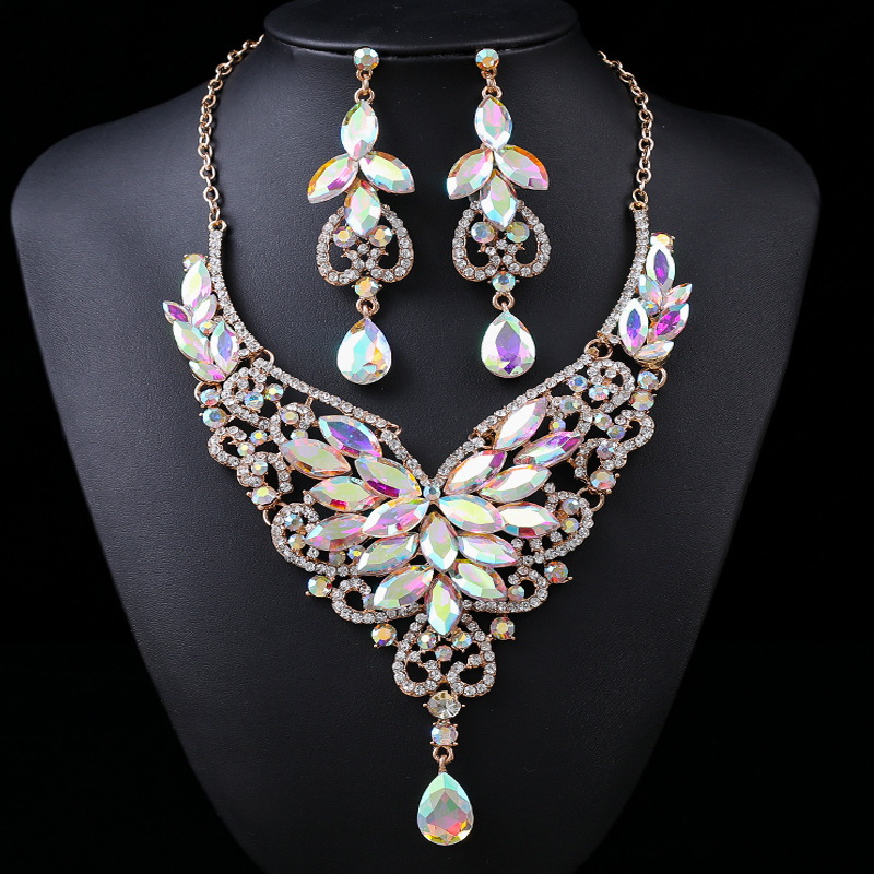 Crystal Gemstone Jewelry Necklace Set Women Accessories Crystal Gemstone