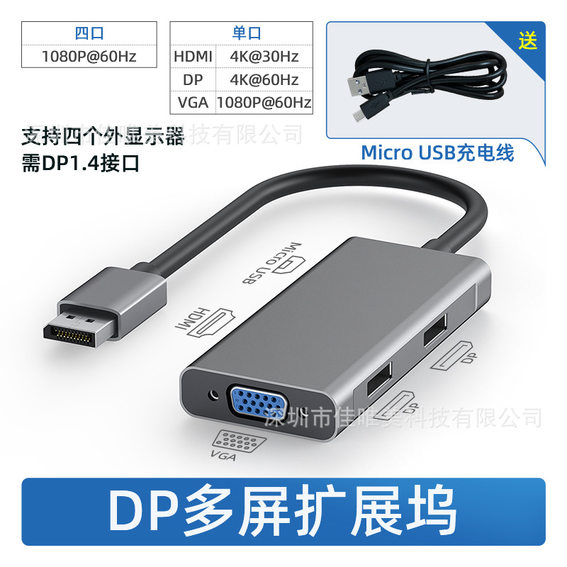 Dual HDMI docking station different display computer split screen multi-screen three or four screen different display splitter DP to dual HDMI docking station