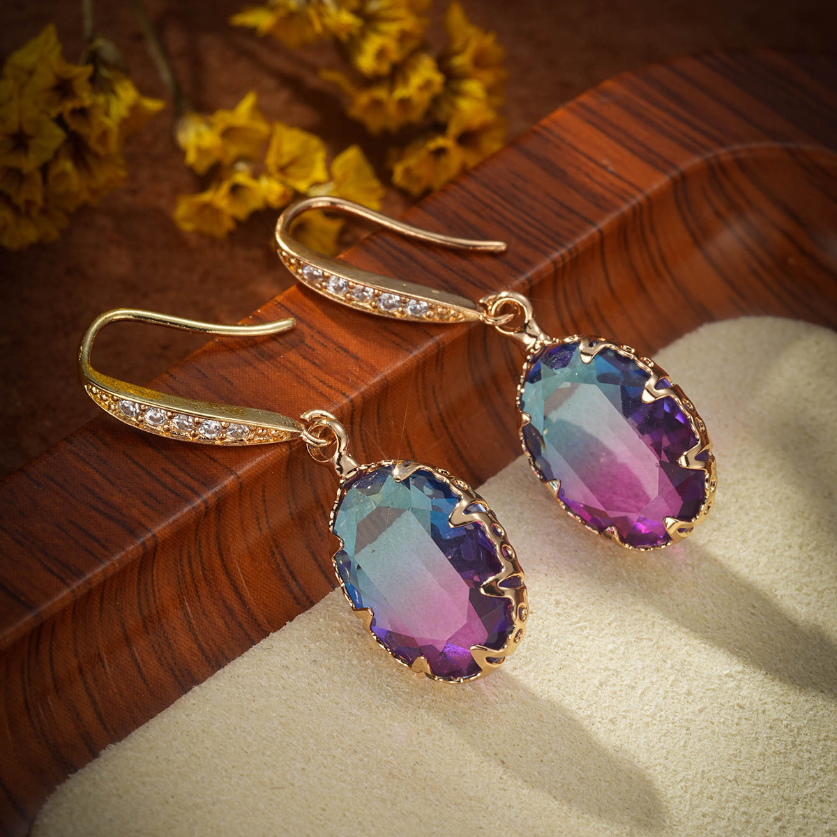 Geometric Jewelry Dazzling Oval Gemstone Earrings Ear Cuff Set with Zircon Super Fairy Tourmaline Earrings