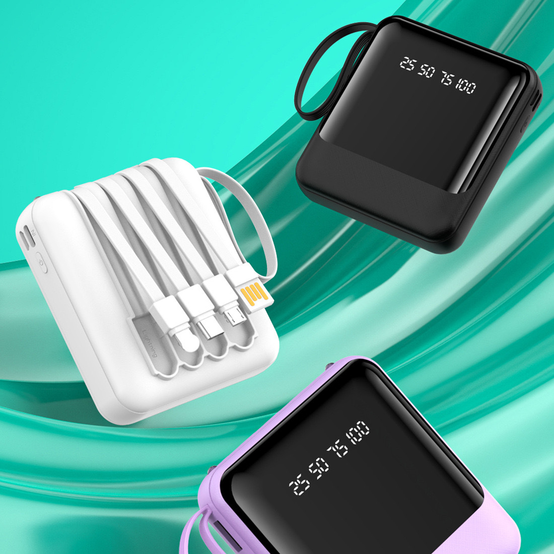 With 4 Cables 3C Certified 10000mAh Mini Power Bank 10000mAh Cable Portable Mobile Power