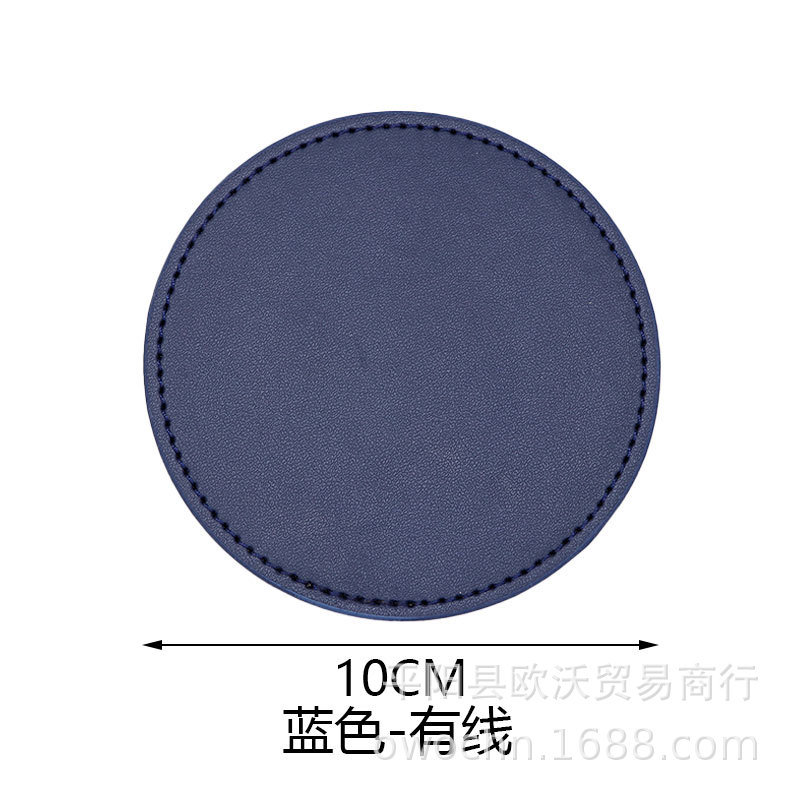 PU round leather tea set 10cm heat insulation pad leather coaster can print LOGO coaster