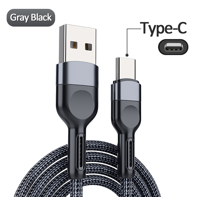 Solid Color Nylon Braided Anti-Slip Data Cable for Android Apple Huawei TYPE-C Fast Charging 5A Heavy Metal