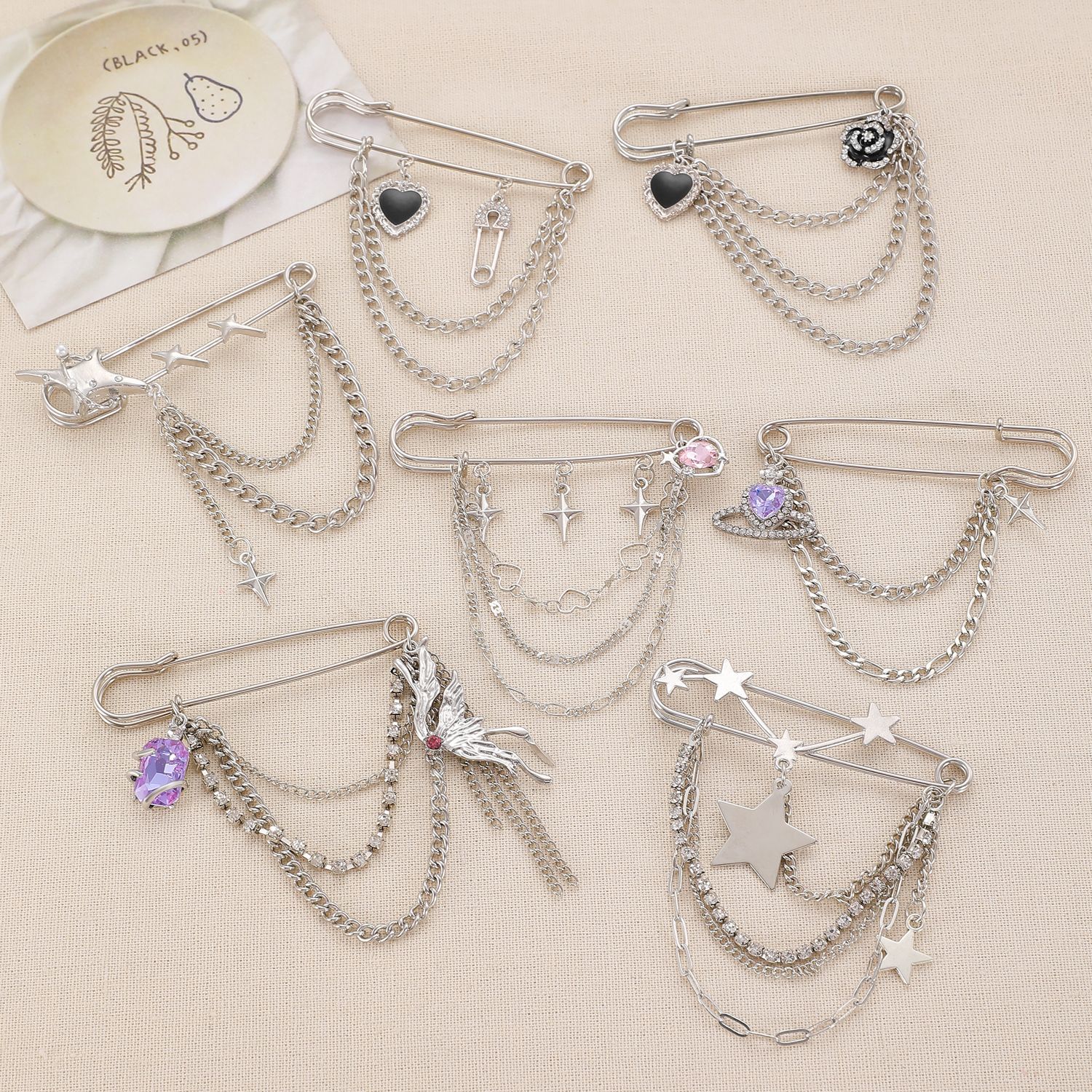 Accessories Paperclip Chain Brooch Men Women Punk Hip Hop Love Pin Suit Tassel Accessories