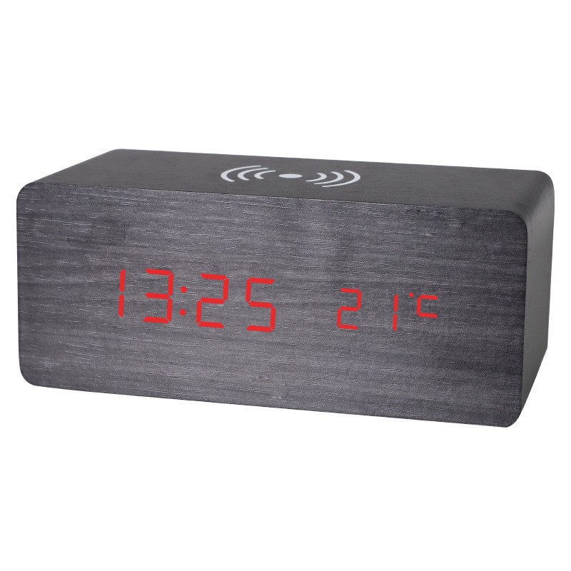 Smart LED wooden clock digital electronic alarm clock, charging clock bedside wireless charging digital wooden clock