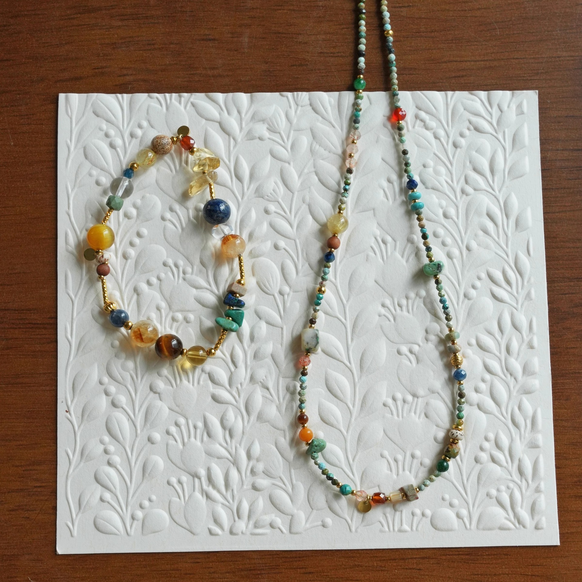 「Oakmoss Green」Original Chinese-style natural raw turquoise multi-gem necklace for women, wind collarbone chain accessory