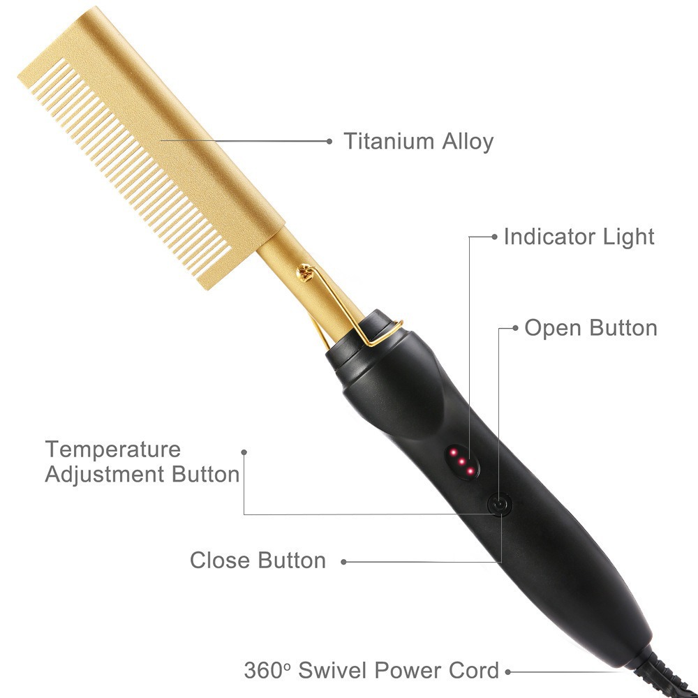 Electric Curling Comb 2-in-1 Curling Iron Electric Curl Straight Dual Use Copper Comb Curl Straight Function Electric Straightening Comb