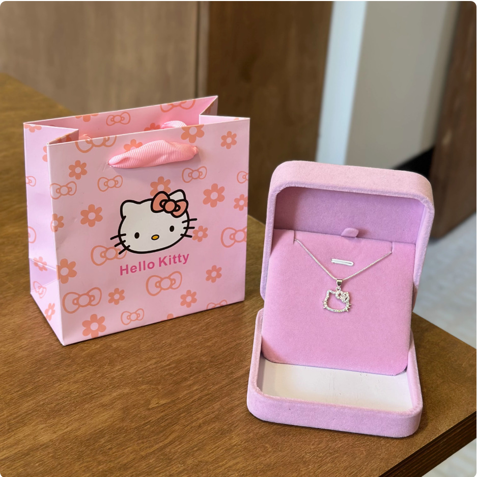 HelloKitty pendant necklace for women, silver plated jewelry gift for girlfriend friend birthday