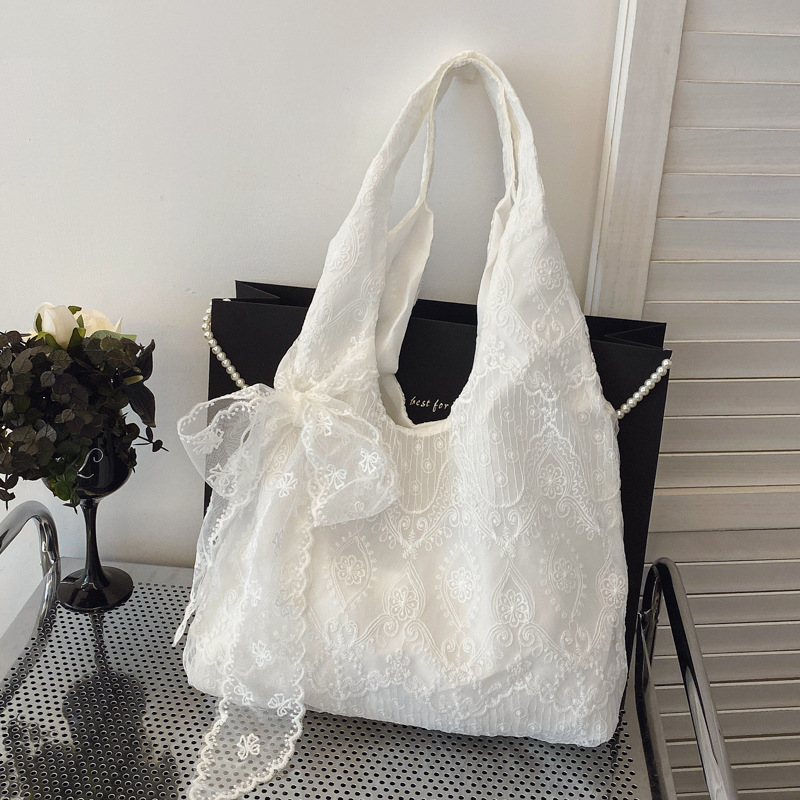 Fresh Lace Flower Canvas Bags Women 2025 New Large Capacity Commute Bags Shoulder Tote Bags