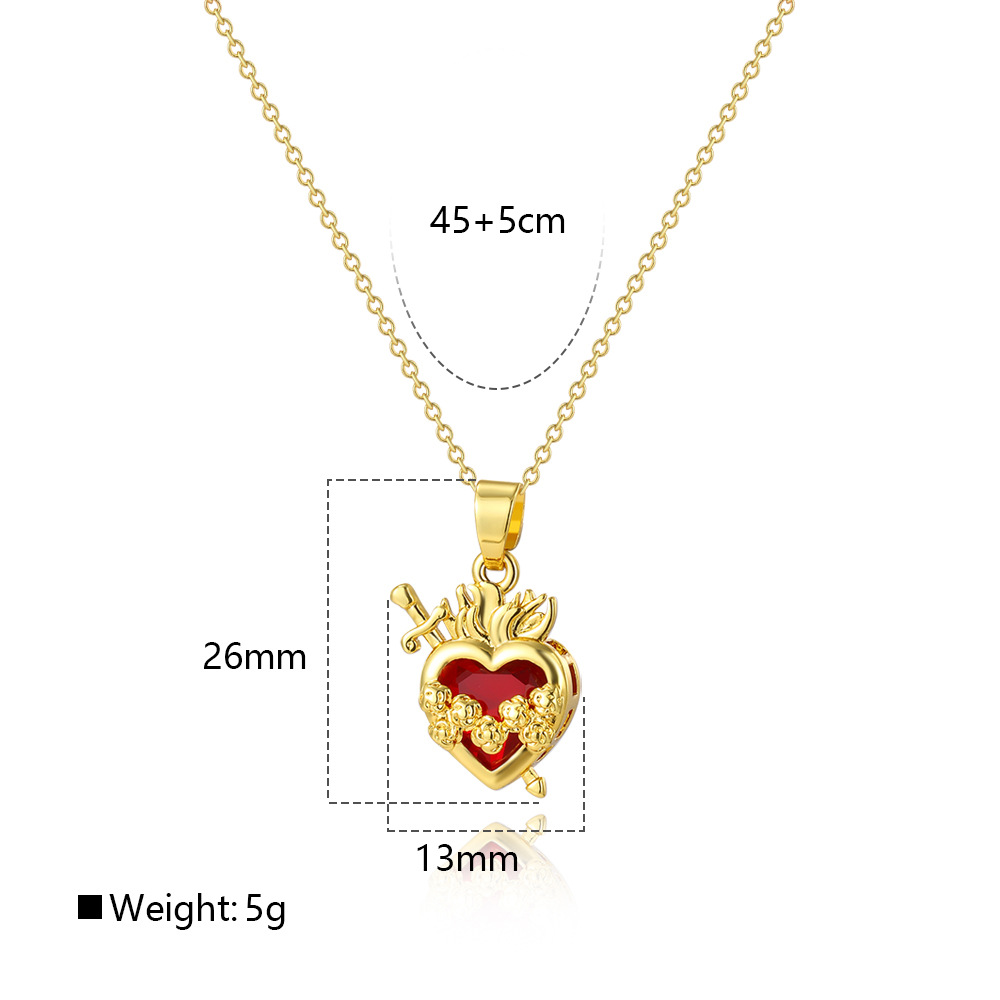 Red crown heart necklace pendant, copper O chain necklace pendant