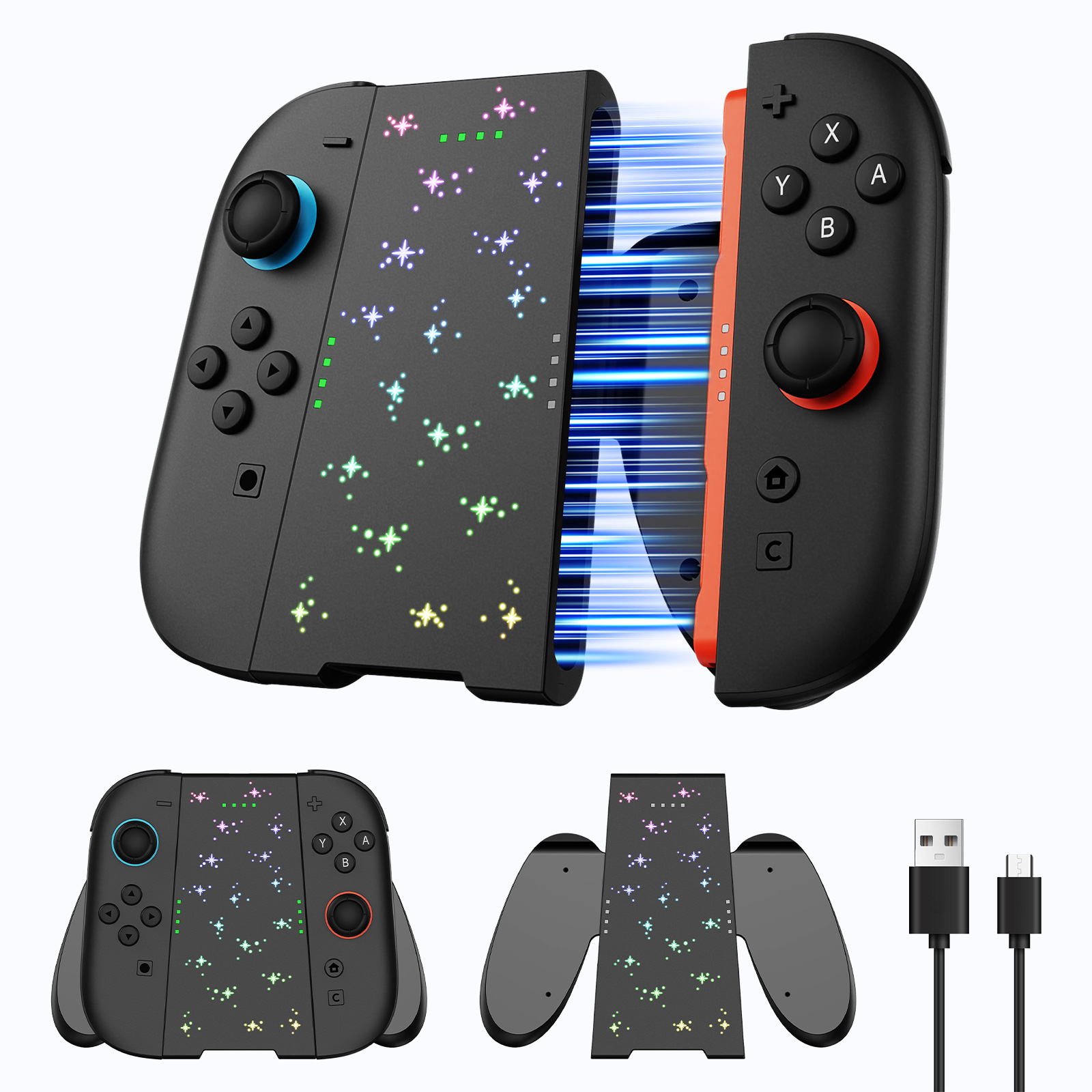 switch2 left and right controller multifunctional charging grip handle cool RGB light