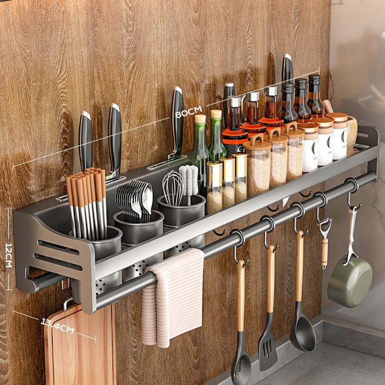 304 Stainless Steel Storage Rack No Drilling Seasoning Rack Chopstick Knife Rack Supplies Storage Rack Wall-Mounted Home