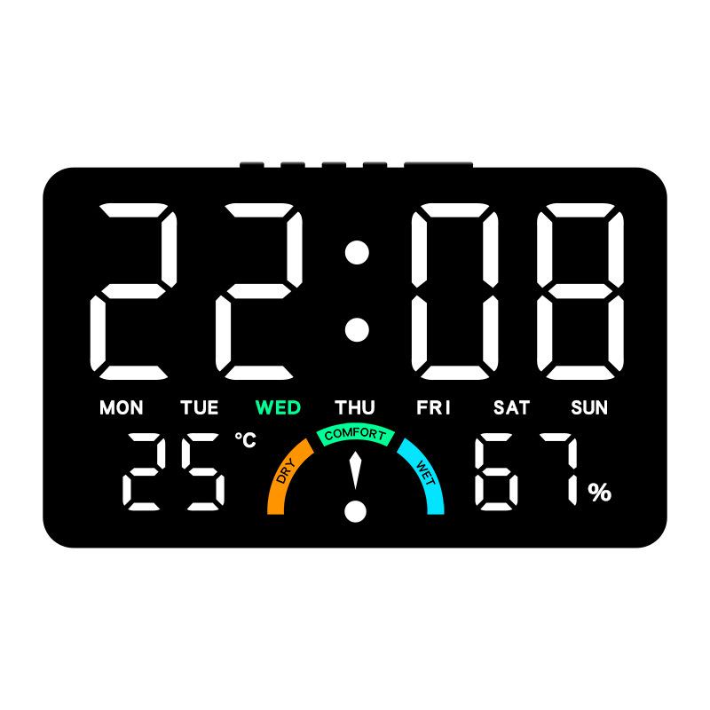 Home Temperature and Humidity LED Electronic Clock Simple Large Screen Hanging and Standing Two-Use Clock Multifunctional Bedside Alarm Clock GH9007
