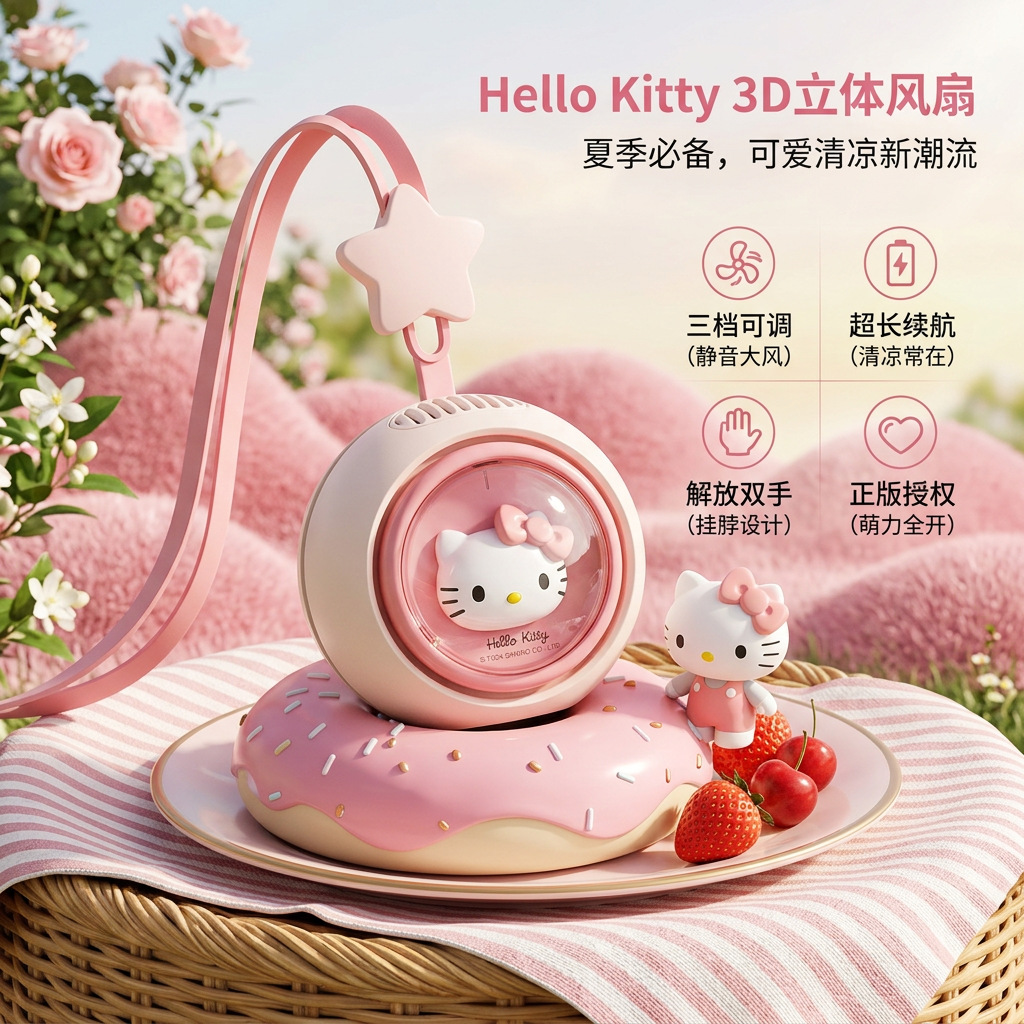 Sanrio Hello Kitty Neck Hanging Small Fan Sanrio Kuromi Children's Bladeless Quiet Long Battery Life Birthday