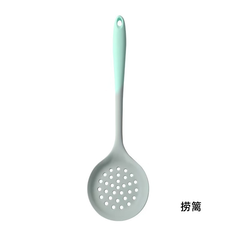 Gray-green silicone spatula household kitchen high temperature resistant non-stick pan silicone soup spoon spatula slotted spoon color matching kitchen utensil set