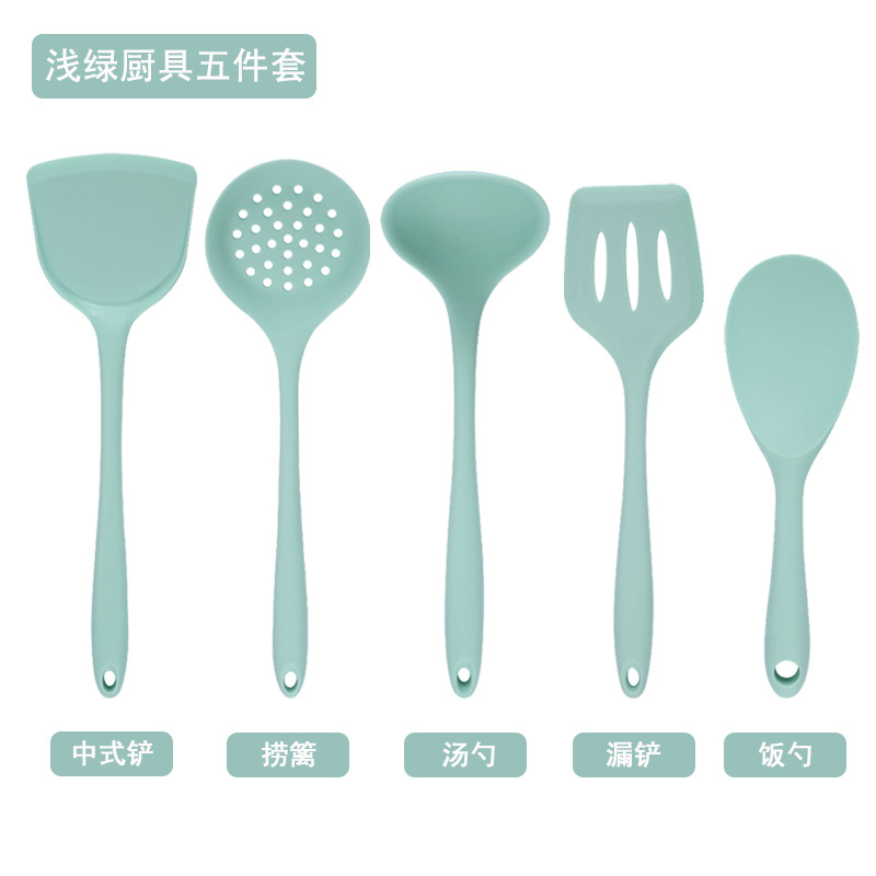 Dark Green Multicolor Avocado Silicone Kitchen Utensils Five-Piece Set Non-stick Pan Kitchenware Spoon Spatula Set Oil Control