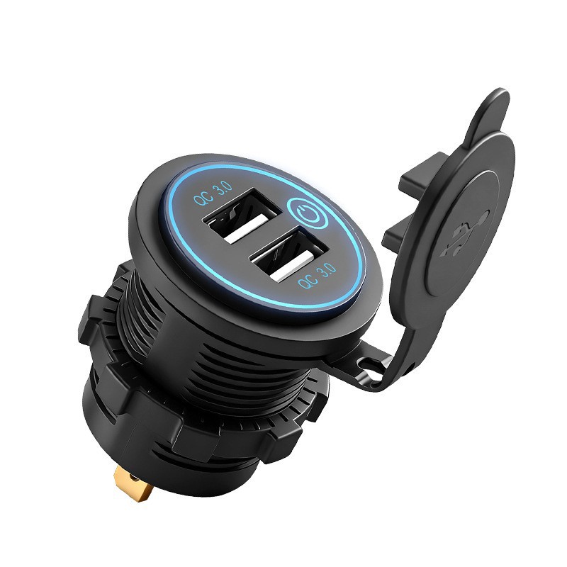 Modified Motorcycle Car Waterproof Car Charger One-to-Two Dual USB QC3.0 Fast Charge Digital Display with Touch Switch