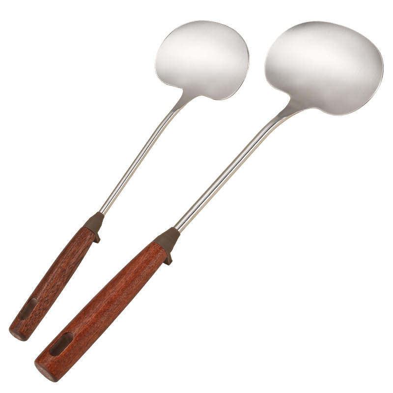 304 stainless steel mushroom spatula, household kitchen wooden handle cooking spatula, ebony wood high temperature resistant anti-slip cooking spatula