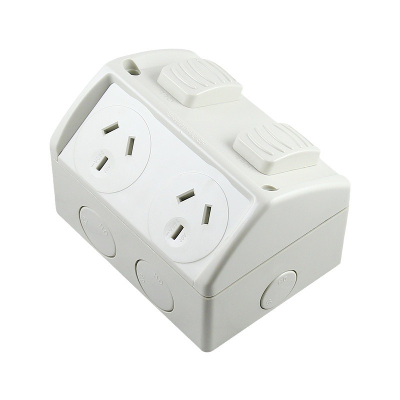 IP53 two-gang surface-mounted Australian 10A 15A power socket Australia SAA certified double socket with independent switch