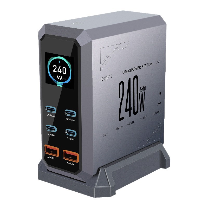 Multi-port USB charger 240W GaN desktop charging station Type-C socket multi-port plug PDW fast charger