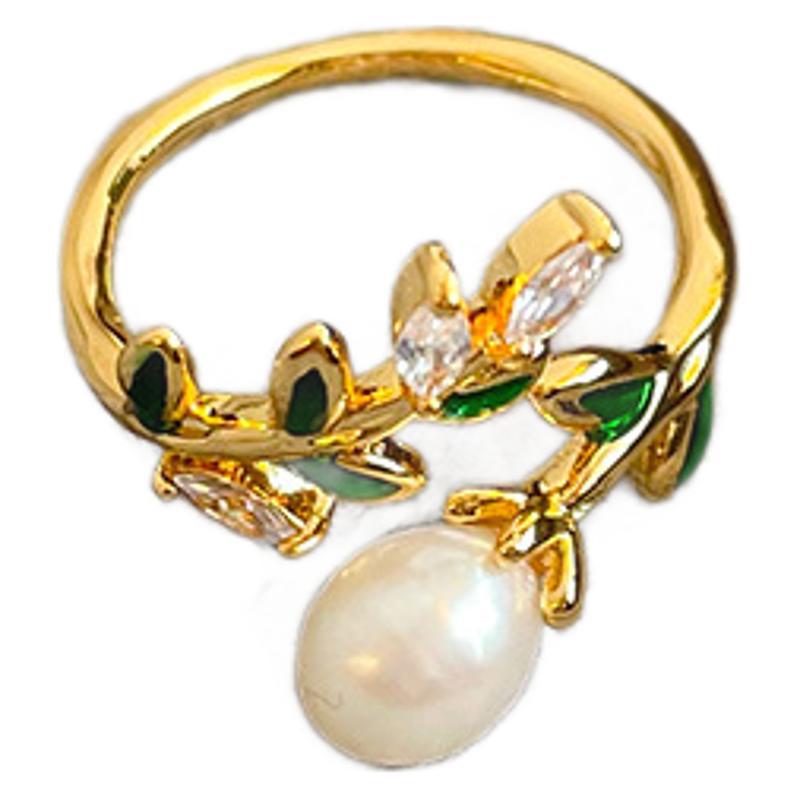 NALA Painted Drip Glaze Freshwater Pearl Ring Hand Jewelry Ring Women Open Delicate