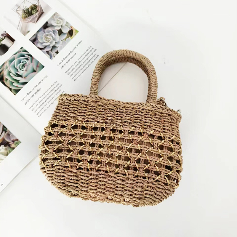 New straw woven bag women's handmade woven hollow handbag crossbody bag sweet summer beach bag