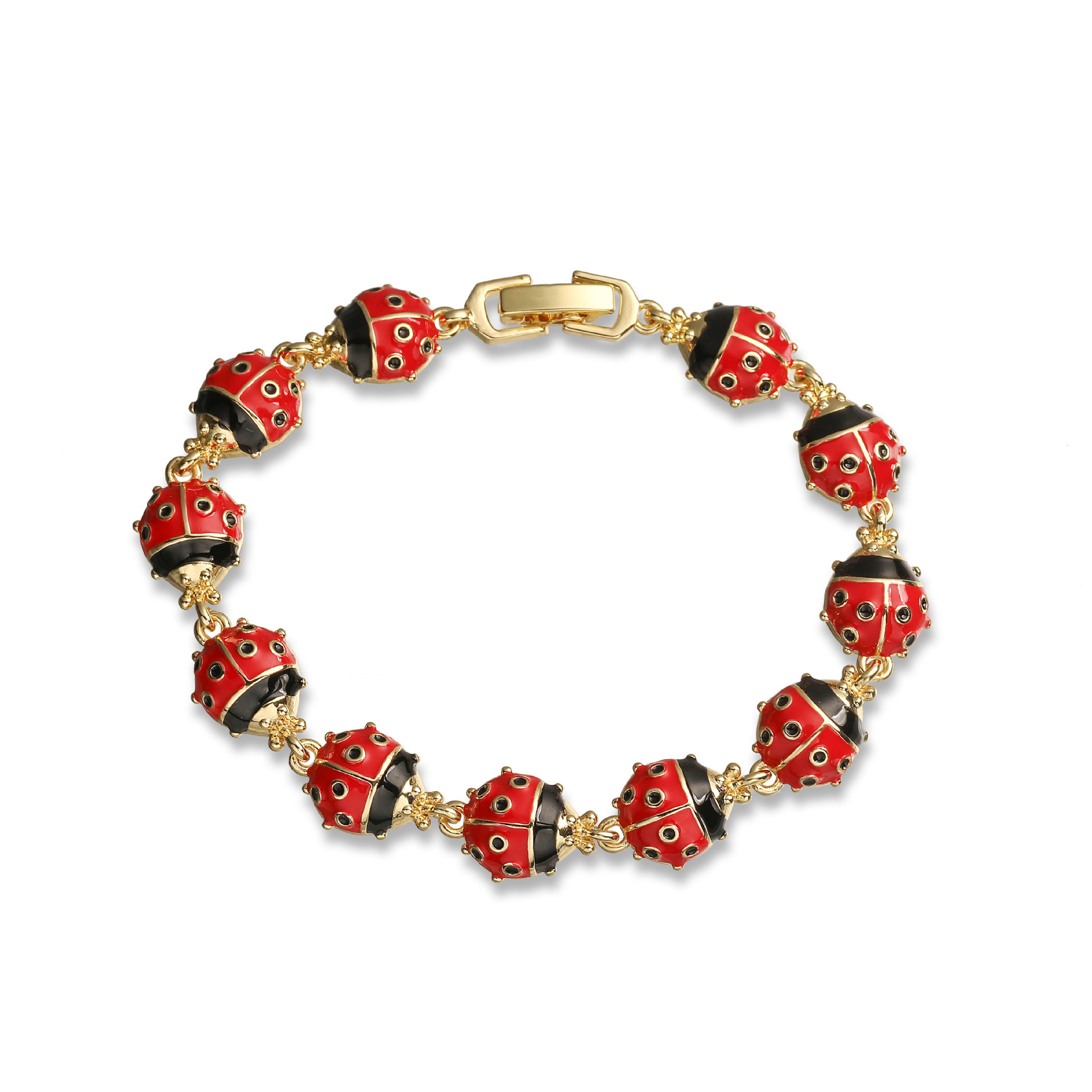 Fresh and Cute Colorful Drip Oil Beetle Daisy Patchwork Bracelet for Women Unique Flower Ladybug Bangle