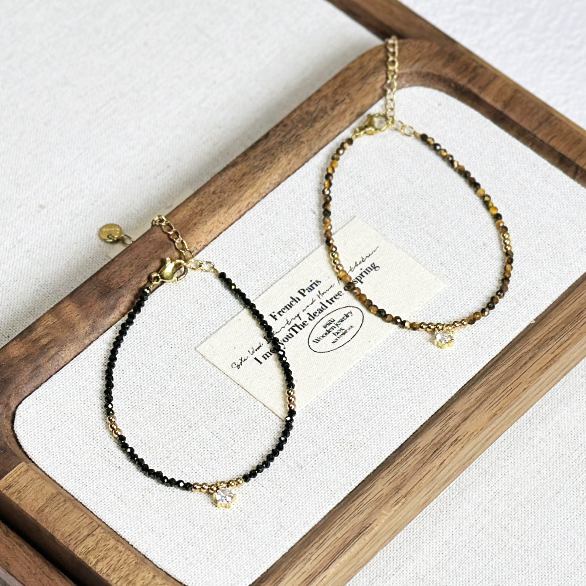 Small Natural Black Spinel Spacer Bead Necklace Tiger Eye Beaded Collarbone Chain Simple Necklace Women