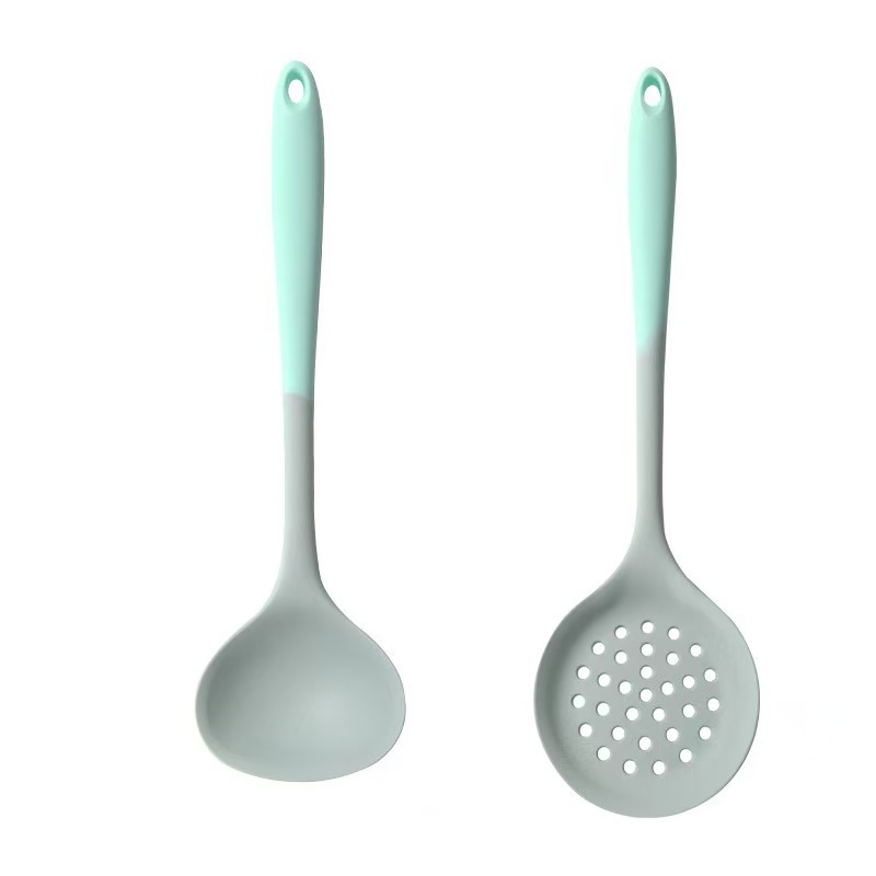 Gray-green silicone spatula household kitchen high temperature resistant non-stick pan silicone soup spoon spatula slotted spoon color matching kitchen utensil set