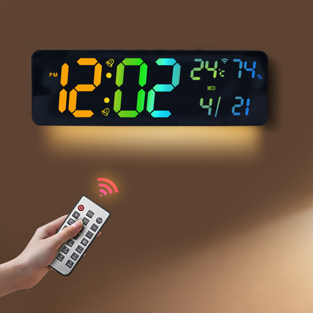 Digital Wall Clock Auto Time Bluetooth Smart Light Sensor Snooze Alarm Countdown Electronic Calendar Clock RGB Clock
