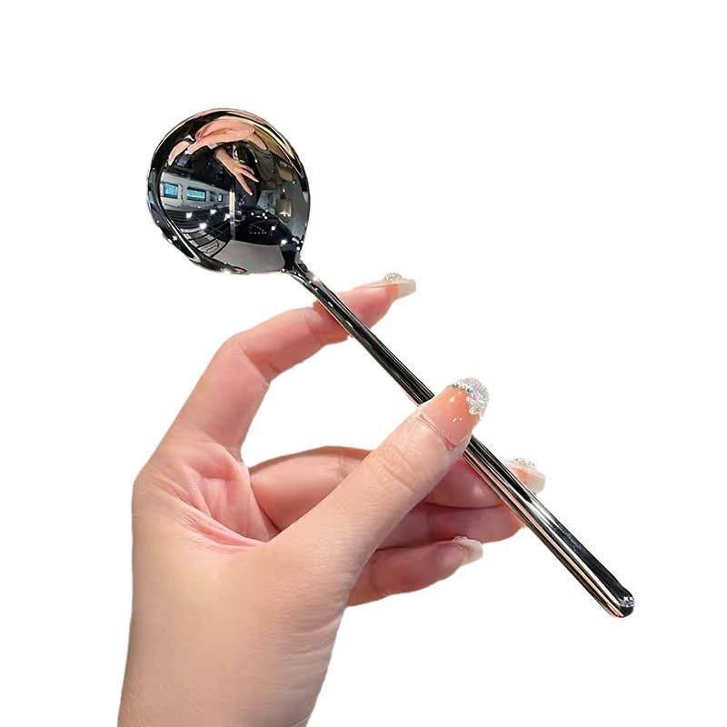 304 Stainless Steel Round Head Spoon Long Handle Ding Dang Spoon Restaurant Household Dessert Stirring Individually Wrapped