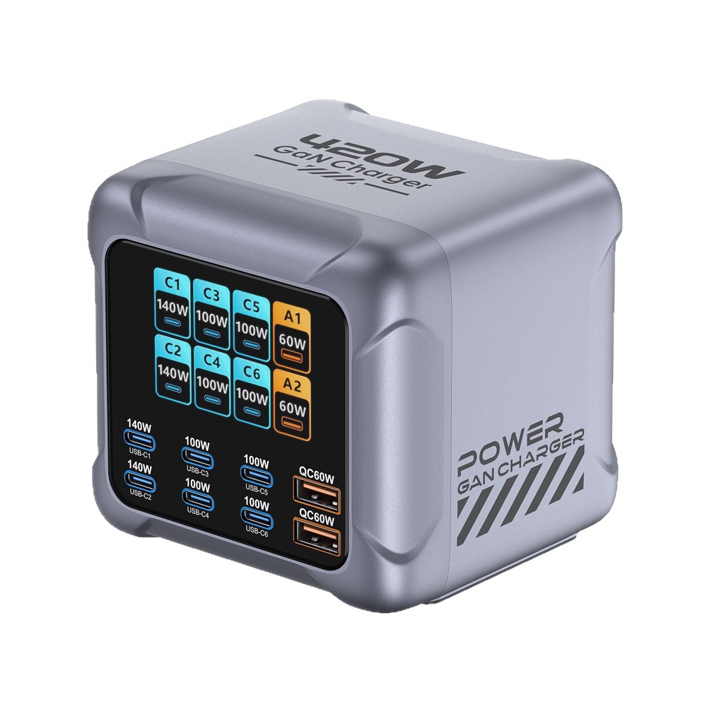 420W GaN LED screen multi-port charging station fast charging tablet laptop charger phone charging hub