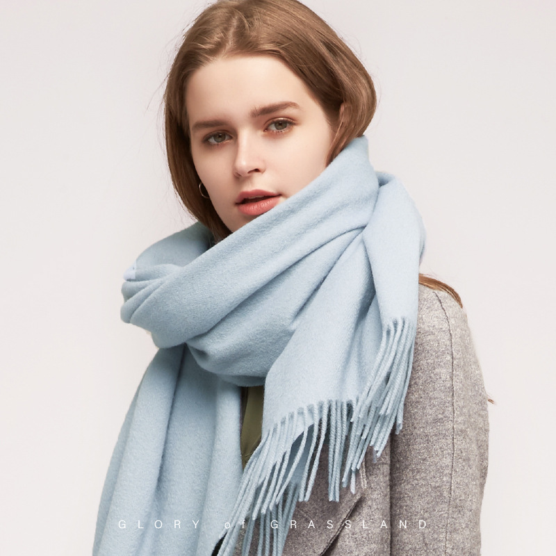 Inner Mongolia autumn and winter women's solid color wool scarf men's plain lamb fleece shawl thick cape