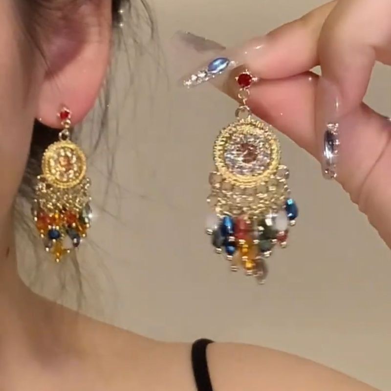 Bohemian bead tassel earrings niche exaggerated earrings ethnic style long earrings women