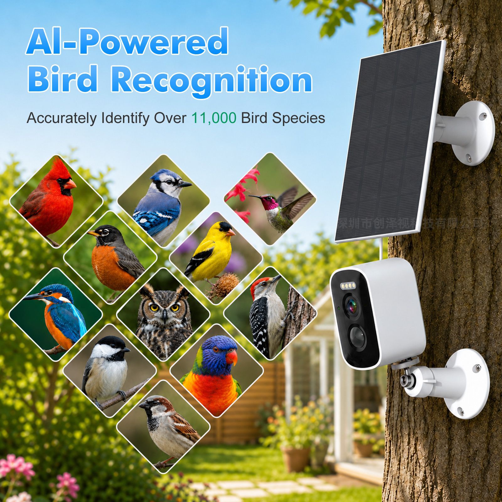5MP Smart Bird Feeder Camera AI Bird Recognition Wireless Tuya icsee Solar Surveillance