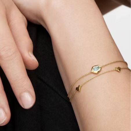 Monica S925 Silver Gold-Plated Flowing Light Exquisite Natural Green Agate Aquamarine Niche Summer Bracelet