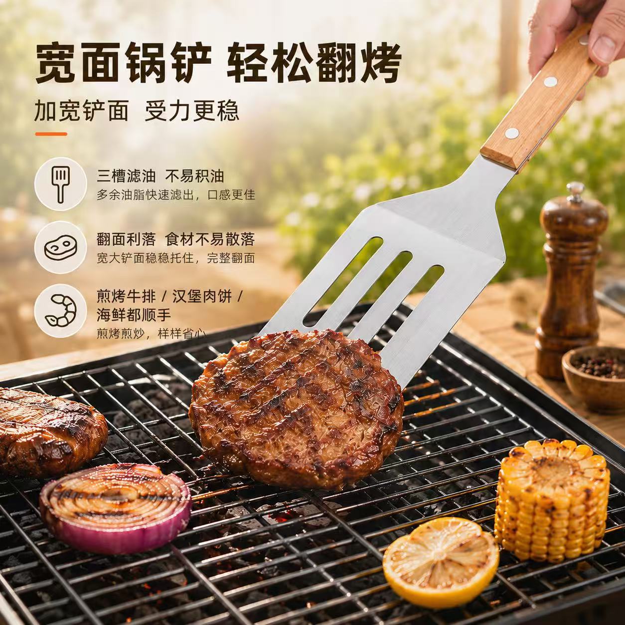 Stainless Steel Wooden Handle Outdoor BBQ Set Camping Portable Picnic BBQ Tools Home