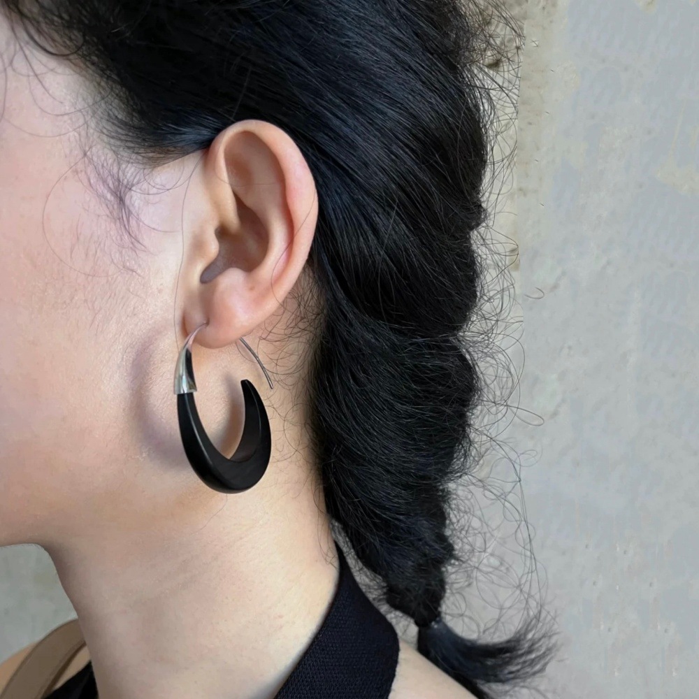 Bean black ebony earrings, new Chinese style spliced circle earrings for women