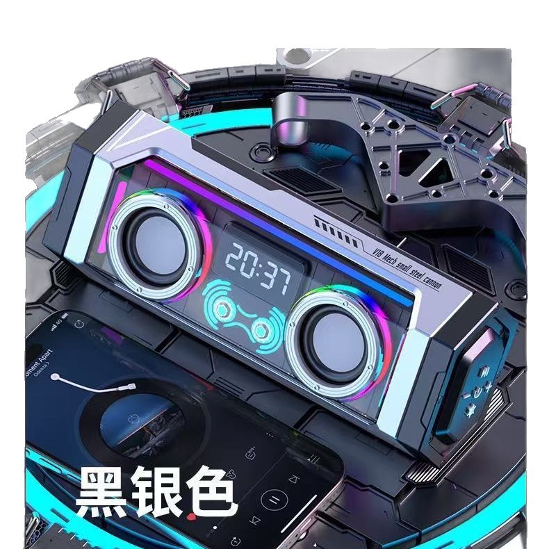 New V18 Mecha Warrior Clock Transparent Bluetooth Speaker Digital Display Dual Speaker Diaphragm Bass