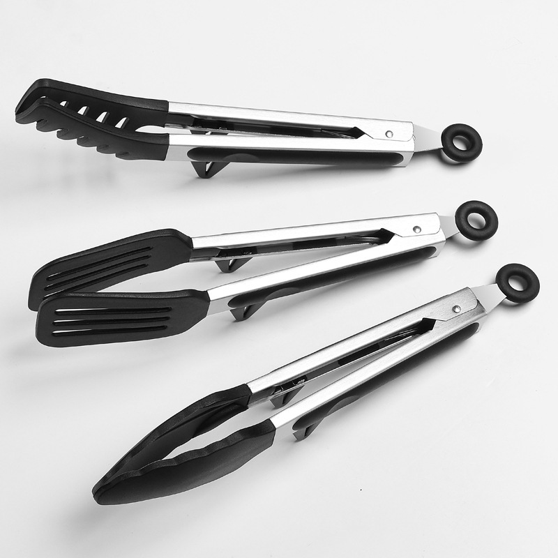 7 Inch 12 Inch Nylon Silicone Food Tongs Kitchen Bread Stainless Steel Food Clips BBQ Heat-Proof Tongs Stainless Steel