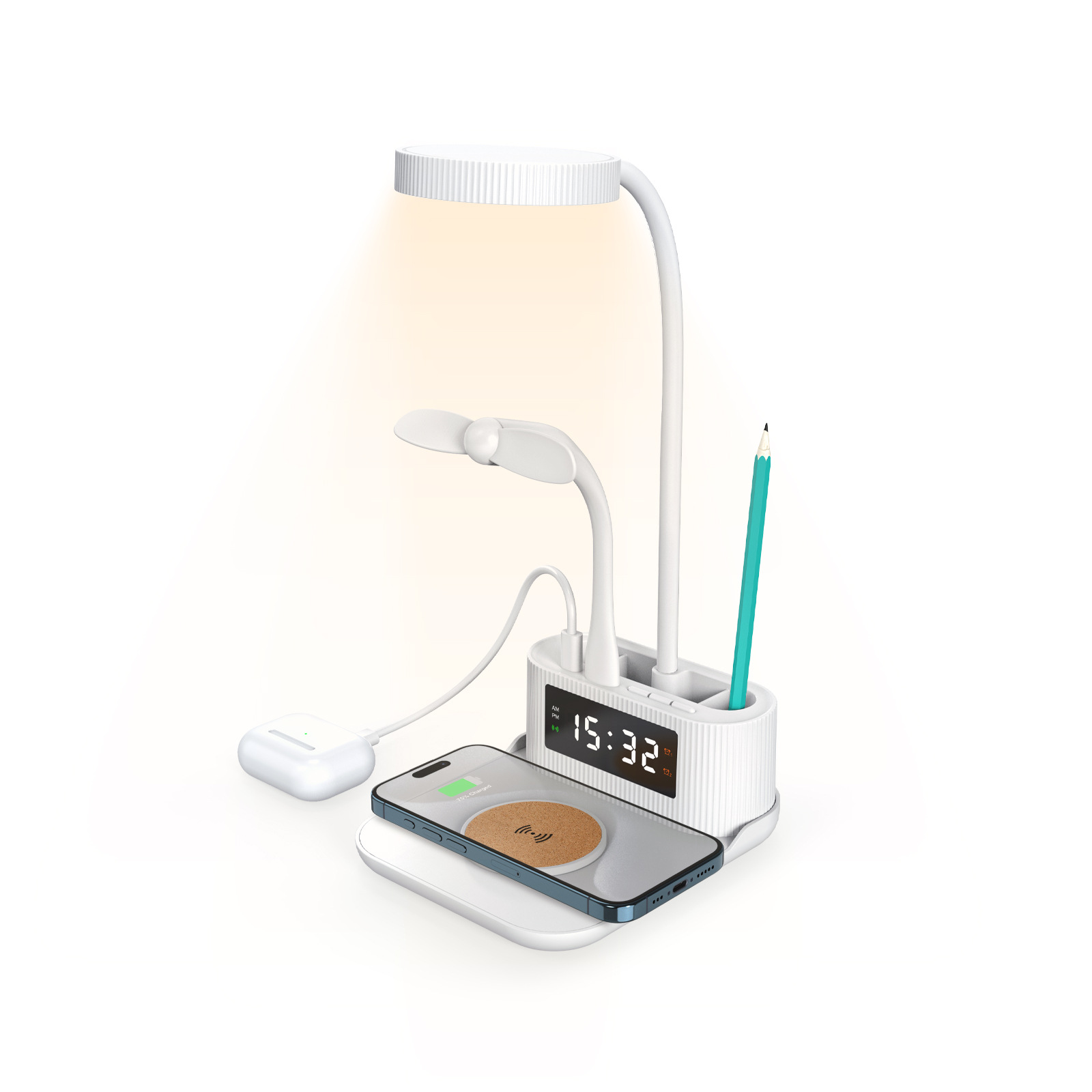 New with Alarm Multifunctional Bedside Lamp Wireless Charger with Clock Pen Holder Desk Lamp 15W Wireless Fast Charging