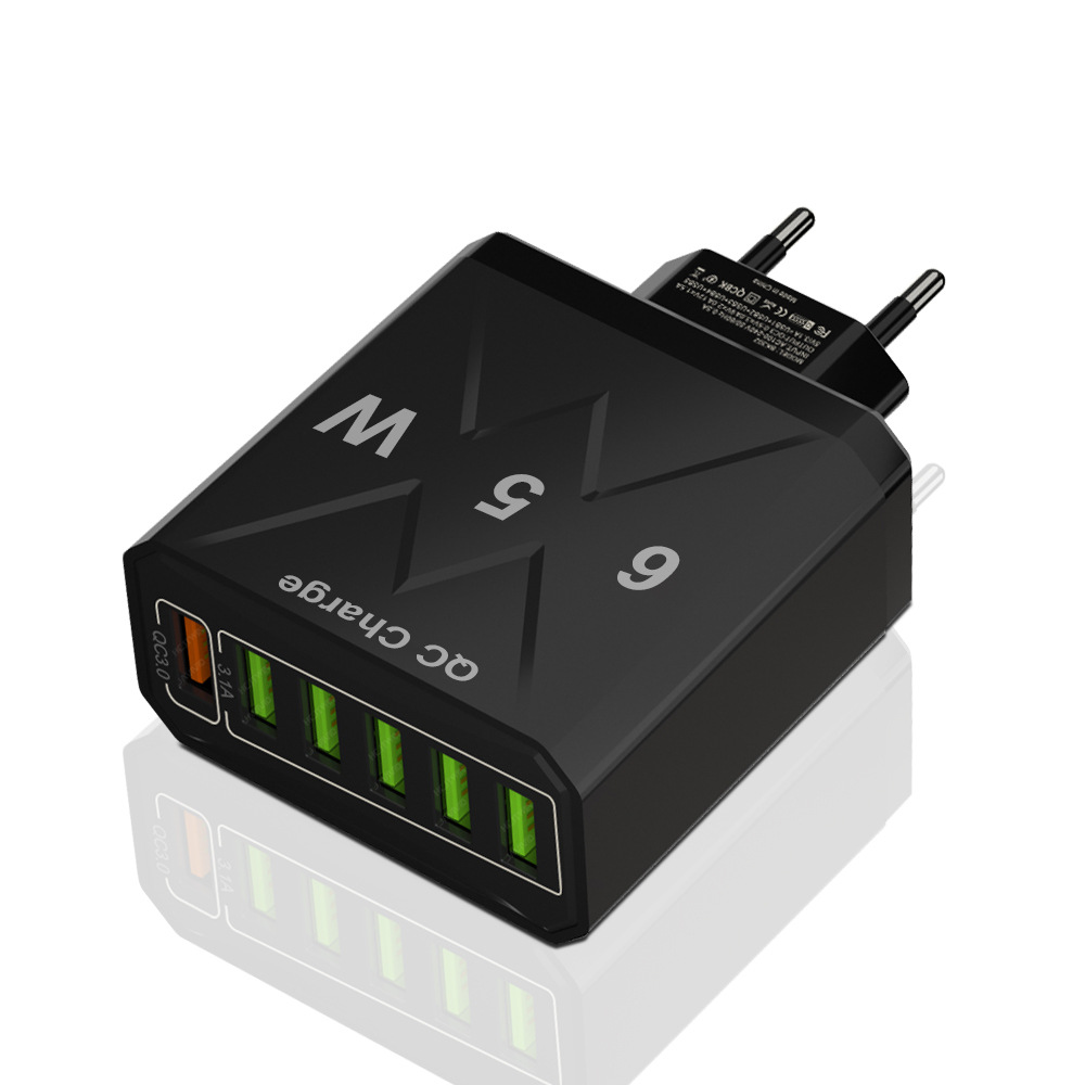 Standard 65W 6USB QC3.0 Fast Phone Charger Multi-Port Charging Head UK KR Plug