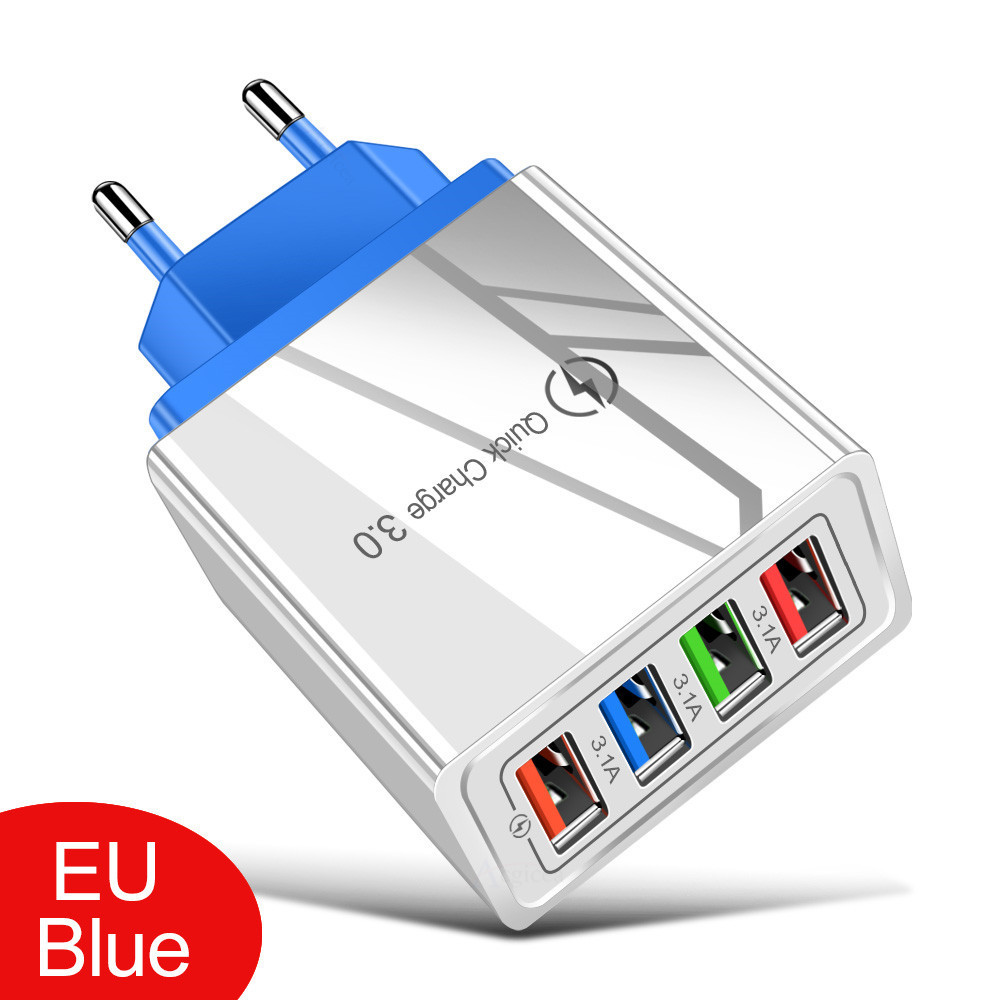 4USB Power Adapter US/EU Plug 5V3A Multi-Port USB Charging Head Phone Charger
