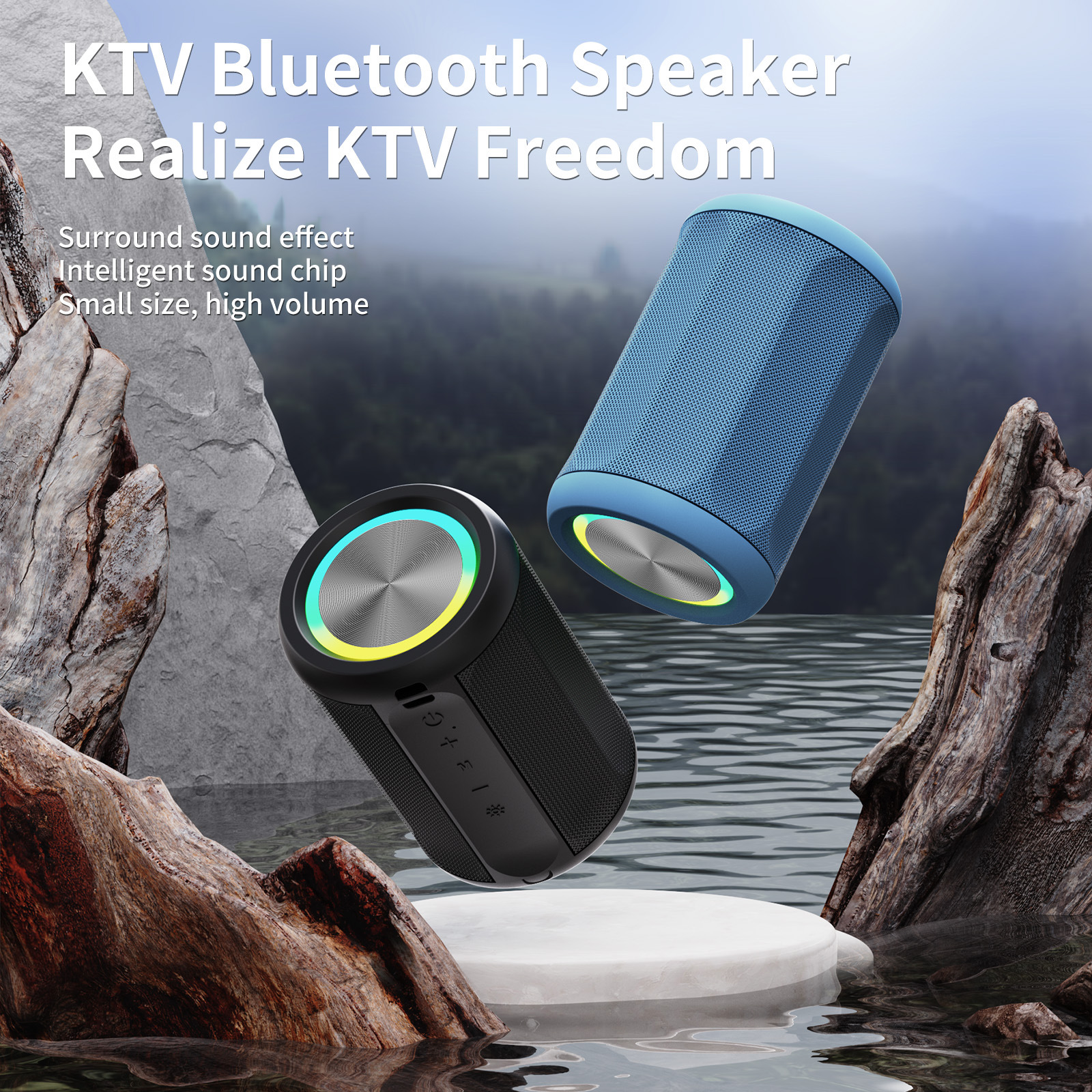New wireless Bluetooth speaker outdoor waterproof portable super subwoofer with RGB light cylindrical fabric speaker